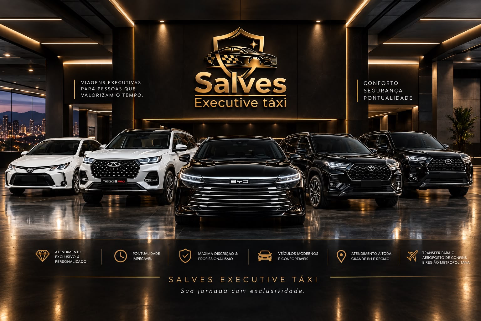Frota Salves Executive Táxi com sedãs e SUVs premium